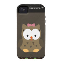 Cute Baby Girl Owl, Pink/Green/Brown Vibe iPhone 4 Cases
