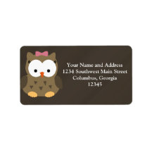 Cute Baby Girl Owl with Pink Bow Address Label