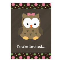 Cute Baby Girl Owl with Pink Bow Announcements