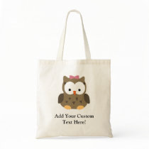 Cute Baby Girl Owl with Pink Bow Canvas Bag