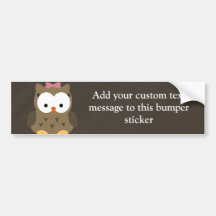 Cute Baby Girl Owl with Pink Bow Bumper Stickers