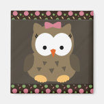 Cute Baby Girl Owl with Pink Bow Fridge Magnet