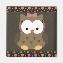 Cute Baby Girl Owl with Pink Bow Fridge Magnet