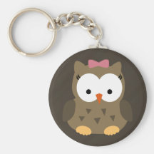 Cute Baby Girl Owl with Pink Bow Key Chain