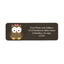 Cute Baby Girl Owl with Pink Bow Custom Return Address Label