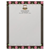 Cute Baby Girl Owl with Pink Bow Personalized Letterhead