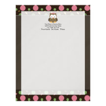 Cute Baby Girl Owl with Pink Bow Personalized Letterhead