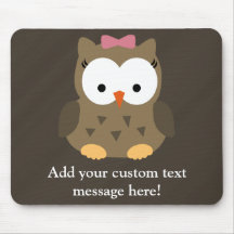 Cute Baby Girl Owl with Pink Bow Mousepad