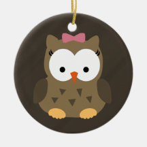 Cute Baby Girl Owl with Pink Bow Ornaments