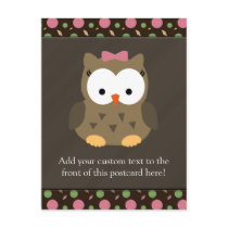Cute Baby Girl Owl with Pink Bow Postcards