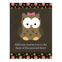 Cute Baby Girl Owl with Pink Bow Postcards