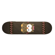 Cute Baby Girl Owl with Pink Bow Skateboards