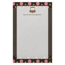 Cute Baby Girl Owl with Pink Bow Customized Stationery
