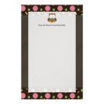 Cute Baby Girl Owl with Pink Bow Customized Stationery