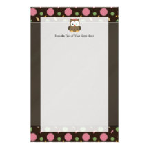 Cute Baby Girl Owl with Pink Bow Customized Stationery