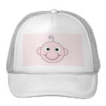 Cute Baby Girl. Pink Check Background. Trucker Hats