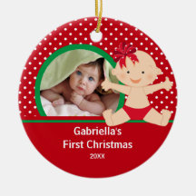 Cute Baby Girls First Christmas Photo Ornament