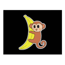 cute baby monkey on banana postcard