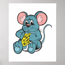 cute baby mouse eating cheese poster