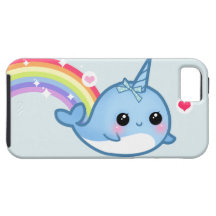 Cute baby narwhal and rainbow