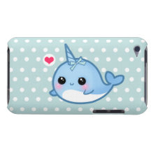 Cute baby narwhal on polka dots iPod Case-Mate case