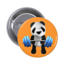 Cute baby panda bear powerlifter in 3d (editable) pinback button