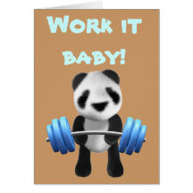 Cute baby panda bear powerlifter in 3d (editable) greeting card