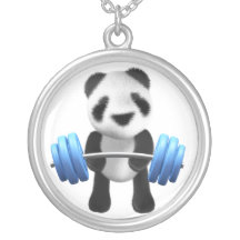 Cute baby panda bear powerlifter in 3d (editable) custom necklace