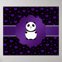 Cute baby panda purple hearts print
