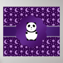 Cute baby panda purple stars and moons print