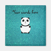 Cute baby panda turquoise glitter refrigerator magnets