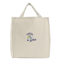 Cute Baby Penguin and Igloo CHILL OUT! Embroidered Tote Bag