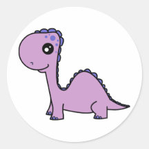 Cute Baby Purple Dinosaur Round Stickers