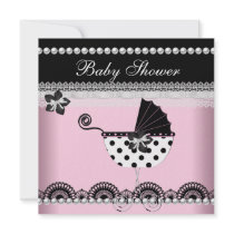 Cute Baby Shower Baby Girl Pink Black Pearl Personalized Invites