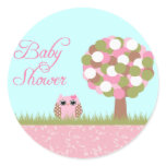 Cute baby shower pink owl and tree stickers