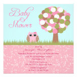 Cute baby shower pink owl tree party invitation