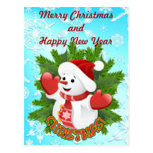 Cute Baby Snowman and Crystal Snowflakes Postcard