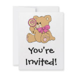 Cute Baby Teddy Bear with Lollipop Invitations