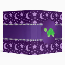 Cute baby turtle purple stars and moons binder