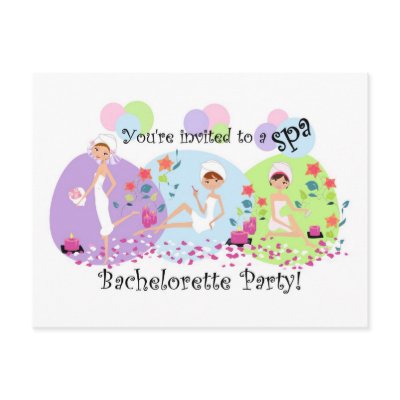 Cute Bachelorette Party Spa Postcard Invitations by SquirrelHugger