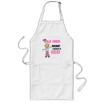 Cute Bald Chick Kicking Breast Cancer's Ass Aprons