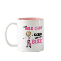 Cute Bald Chick Kicking Breast Cancer's Butt Coffee Mugs