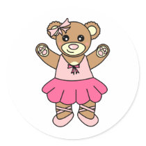 Cute Ballerina Dancing Teddy Bear - Pink Round Stickers