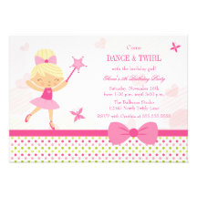 Cute ballerina girl's birthday party invitation
