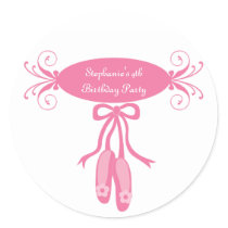 Cute ballerina slippers birthday party stickers