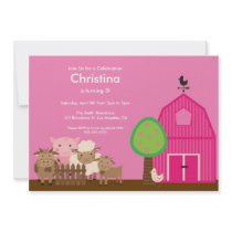 Cute Barn Yard Farm Animals Birthday Party Invite