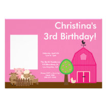Cute Barn Yard Farm Animals Birthday Photo Invite invitations