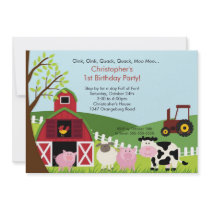 Cute Barnyard Animal Fun Birthday Party Announcements