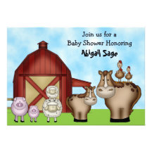 Cute Barnyard Farm Animal Baby Shower Invitations