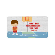 Cute basketball player red basketball jersey address label